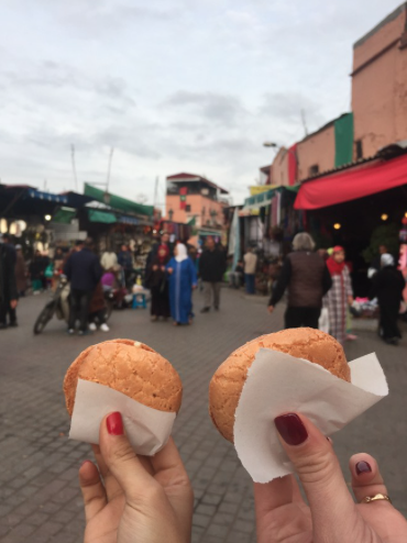 “Our favorite part of walking through the Medina was buying these coconut macaroon cookies sold by women in the street. The streets were sometimes crowded and chaotic, but these women were always calm and happy.“
