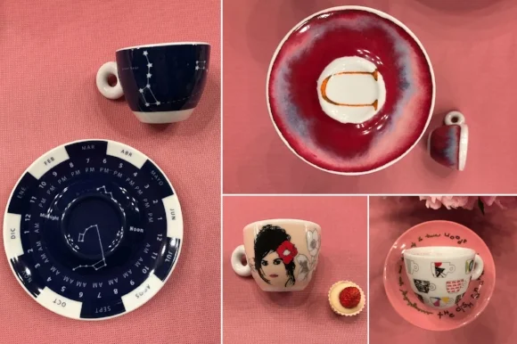 Clockwise from left, designs by: Fondazione Pistoletto, Francesco Clemente, Robert Wilson and Pedro Almodovar