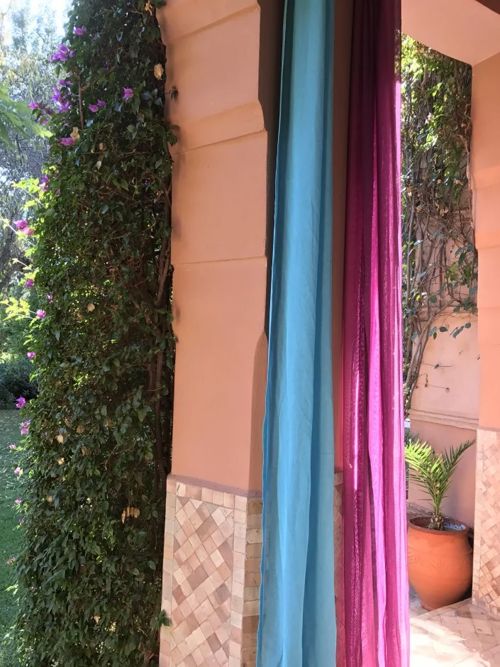 "We retreated to the covered veranda for lunch. They would bring a shisha (hookah) and we would spend hours sitting here watching the light change and play against the colorful curtains and textiles.”