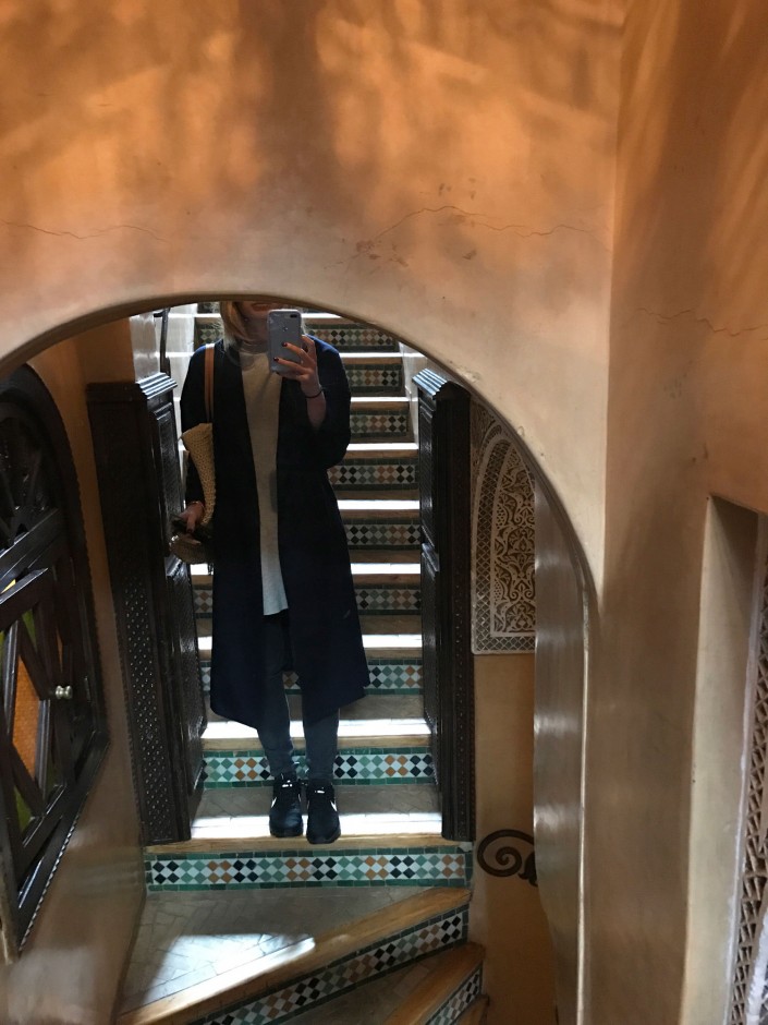  “Leaving our hotel for the next destination.. Thank you, AYR, for this coat! I wore it every day and night. The attention to detail in stairwells and doorways was something that struck me more than almost anything else. The tiles here are all hand-p