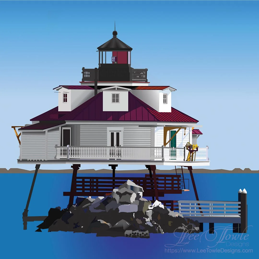 Digital painting of Thomas Point Shoal Lighthouse by Lee Towle. Prints and home decor items available at FineArtAmerica.com. 