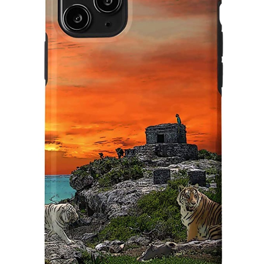 Tigers in Mayan Ruins Against Blood Red Sunset IPhone Case. Available on Amazon.com. Link in bio. #merchbyamazon  #merchbyamazondesigner #iphonecase #phonecase #phone #cellphonecase #sunset #tigers #jungle #ocean #digitalart