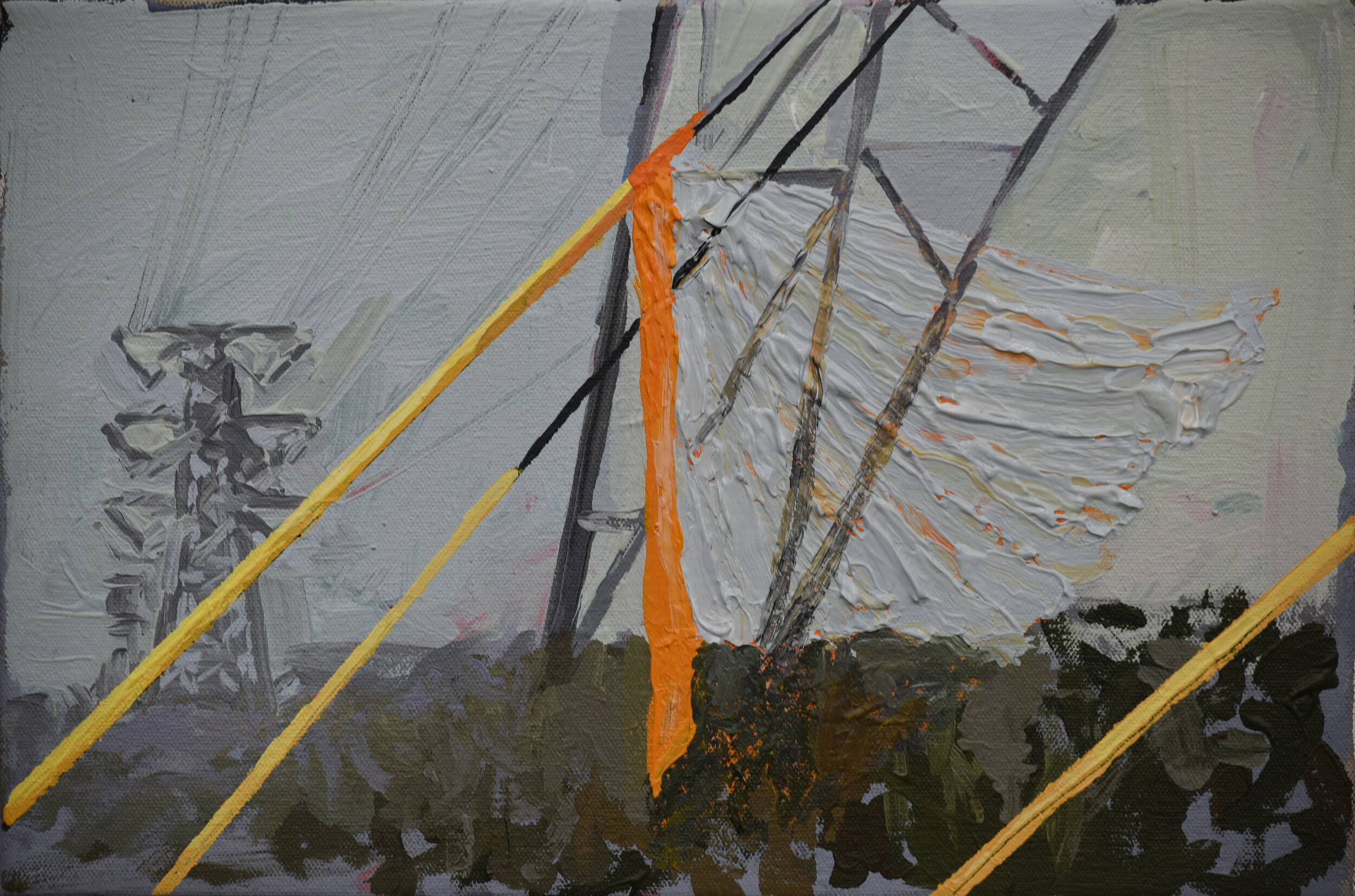  Survey Tape on Power Lines, acrylic on canvas, 10 x 15 inches, 2020 