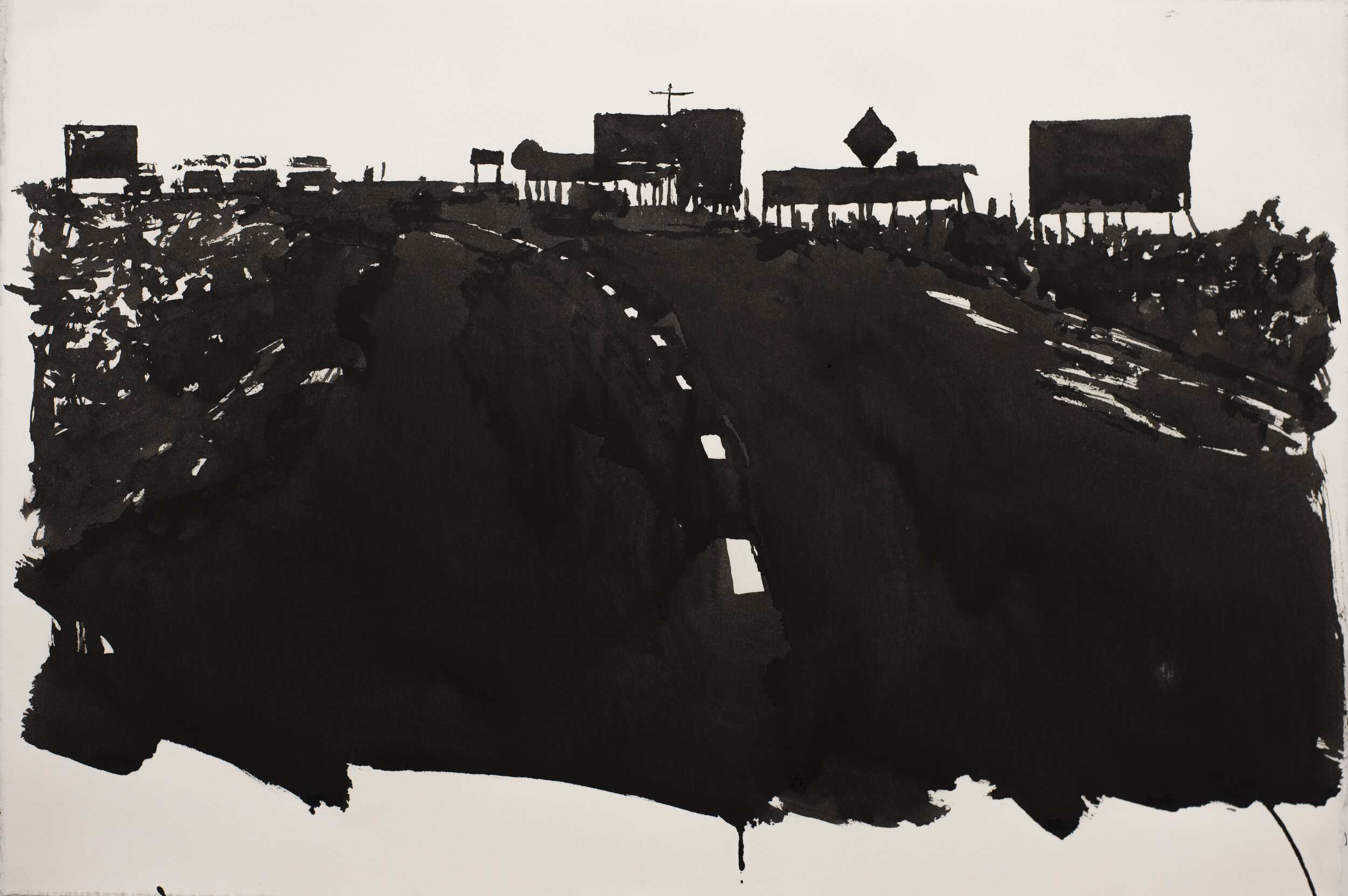  Roadway Horizon #1, india ink on paper, 15 x 22 inches, 2020 