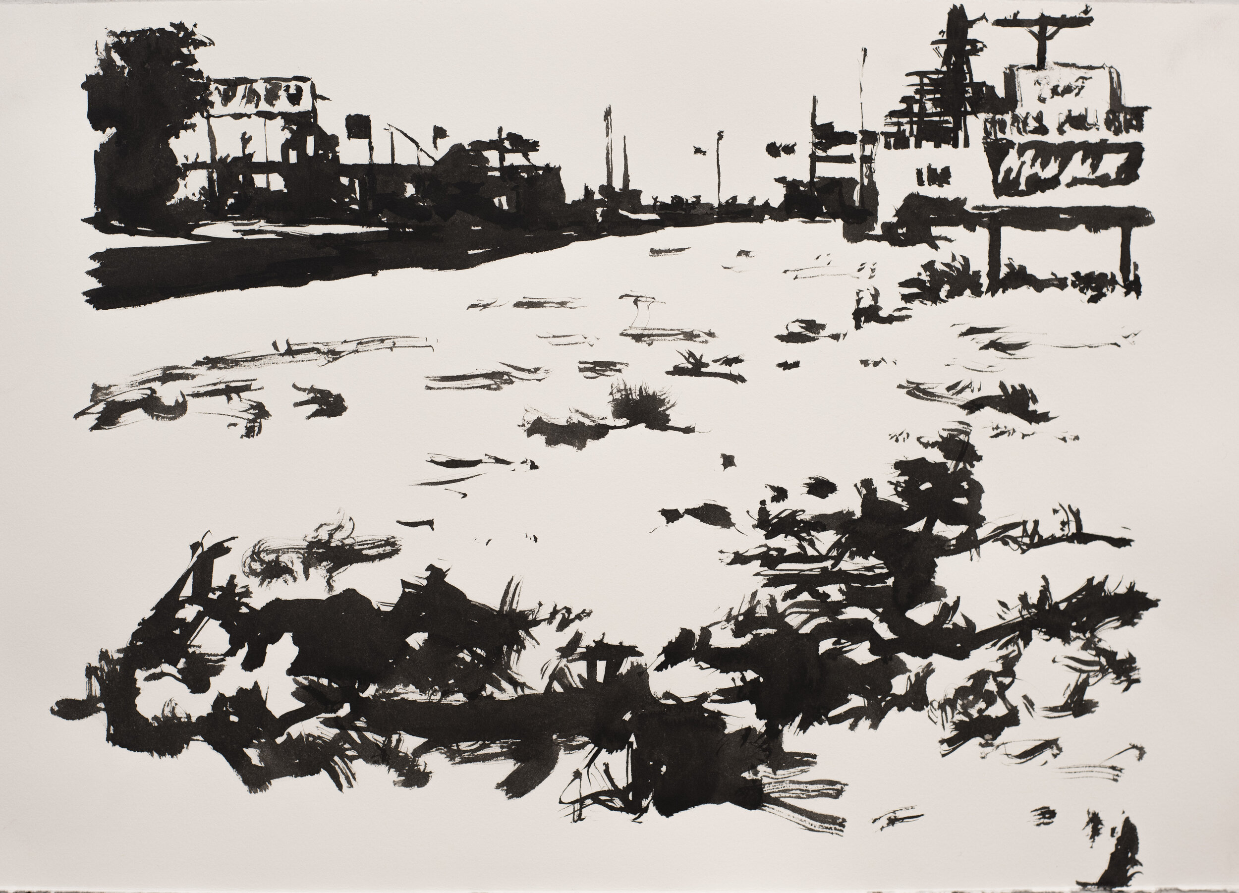  Roadway Horizon #3, india ink on paper, 15 x 22 inches, 2020 