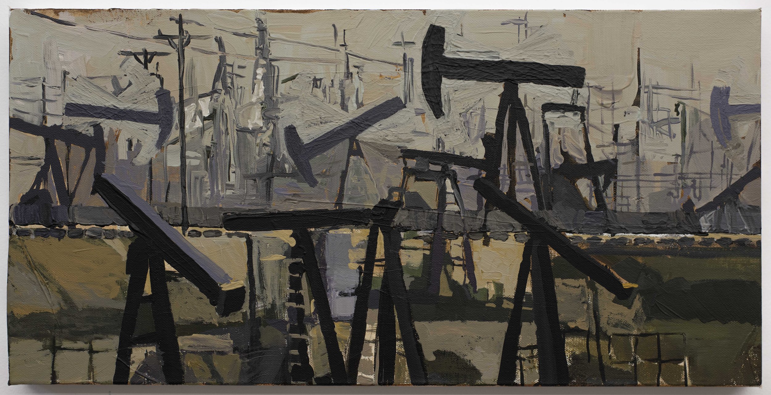  Landscape with Highway and Pumpjacks, acrylic on canvas, 12 x 24 inches, 2021 