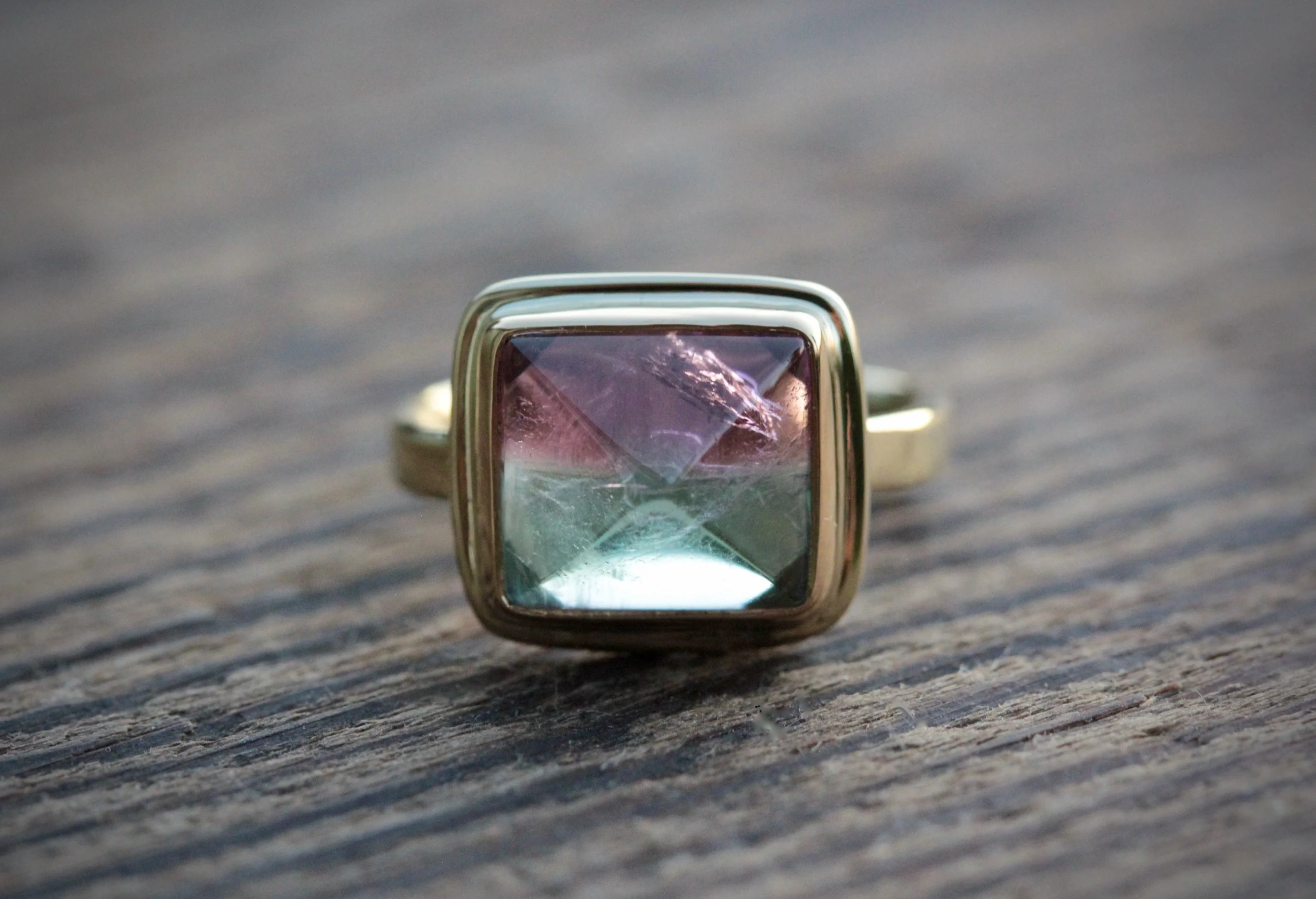 Bicolored Tourmaline Sugarloaf Ring in 22k & 18k Gold by Carrie Armstrong Design