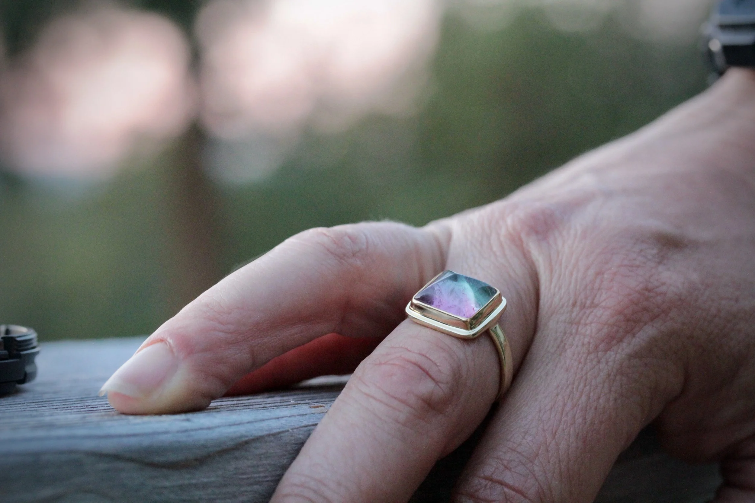 Bicolored Tourmaline Sugarloaf Ring in 22k & 18k Gold by Carrie Armstrong Design