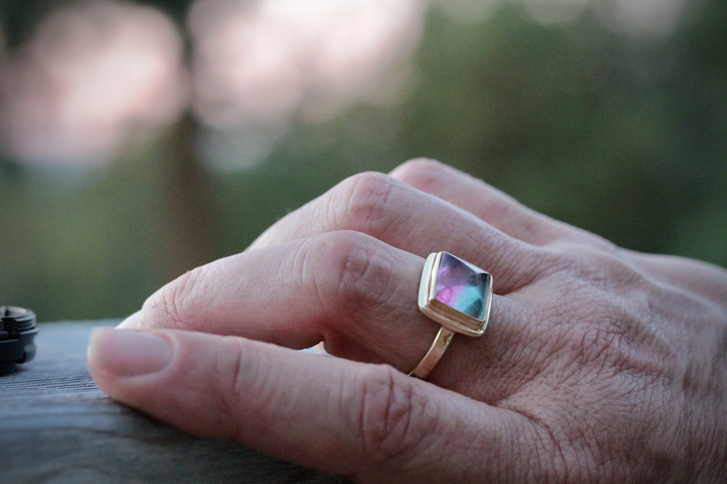 Bicolored Tourmaline Sugarloaf Ring in 22k & 18k Gold by Carrie Armstrong Design