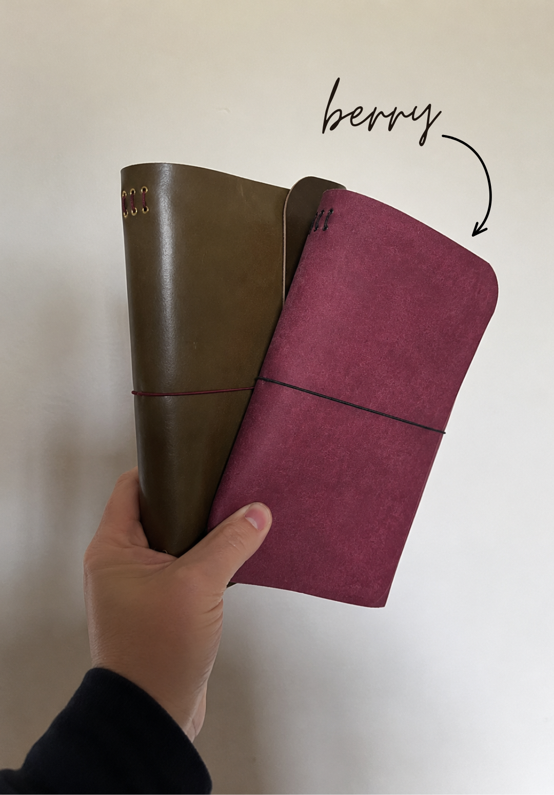 tri-fold leather journal cover - standard A5 size (berry)