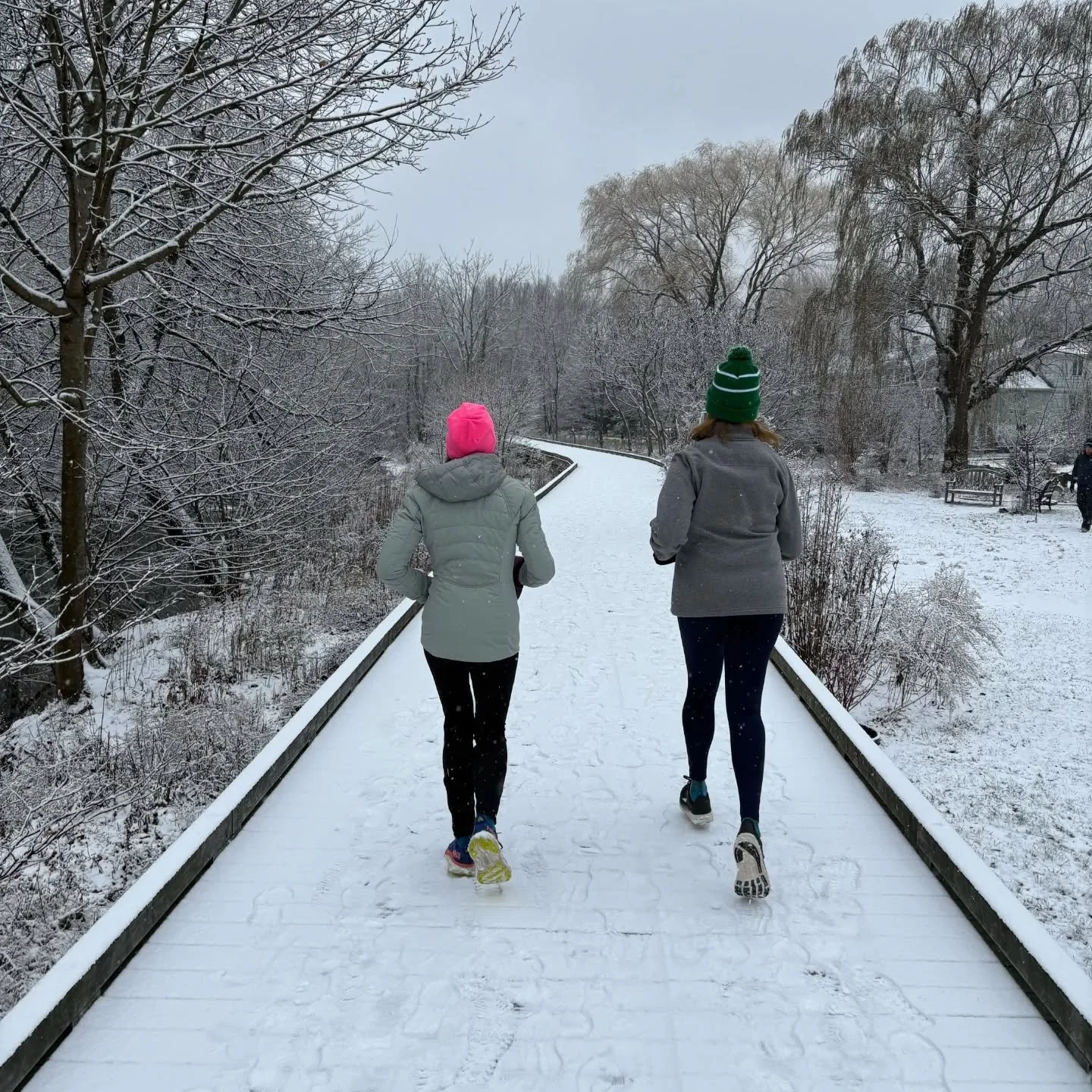 Scenes from a wintery fun run! We formed a few pace groups and had a grand time out in the snow. Thanks to @brandonjeice from @adidasrunning for the snacks and to @marathonsports Arlington for letting us take over the store.