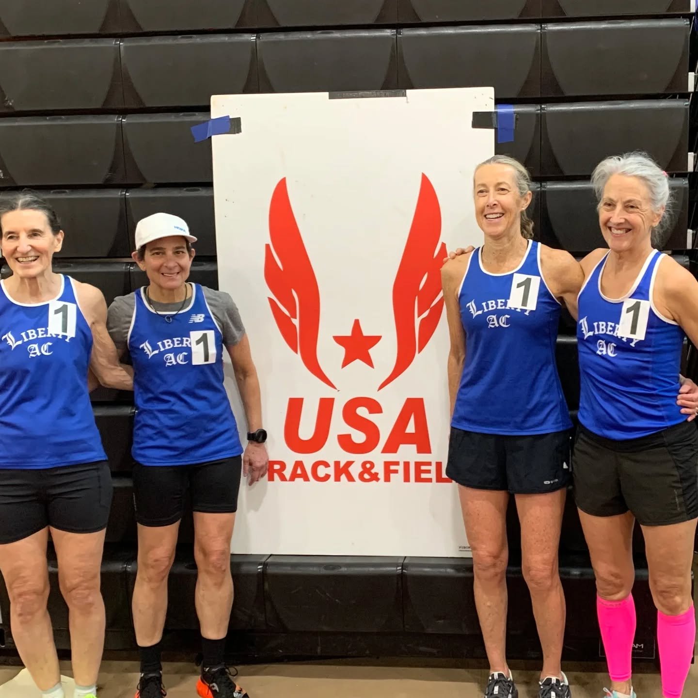 Congratulations to our teammates who broke the WORLD RECORD for the women's age 65 club indoor 4x800 relay yesterday at the @usatfne Indoor Masters Championship in RI. Thank you to all of the other teammates (and mother!) who also ran and supported t