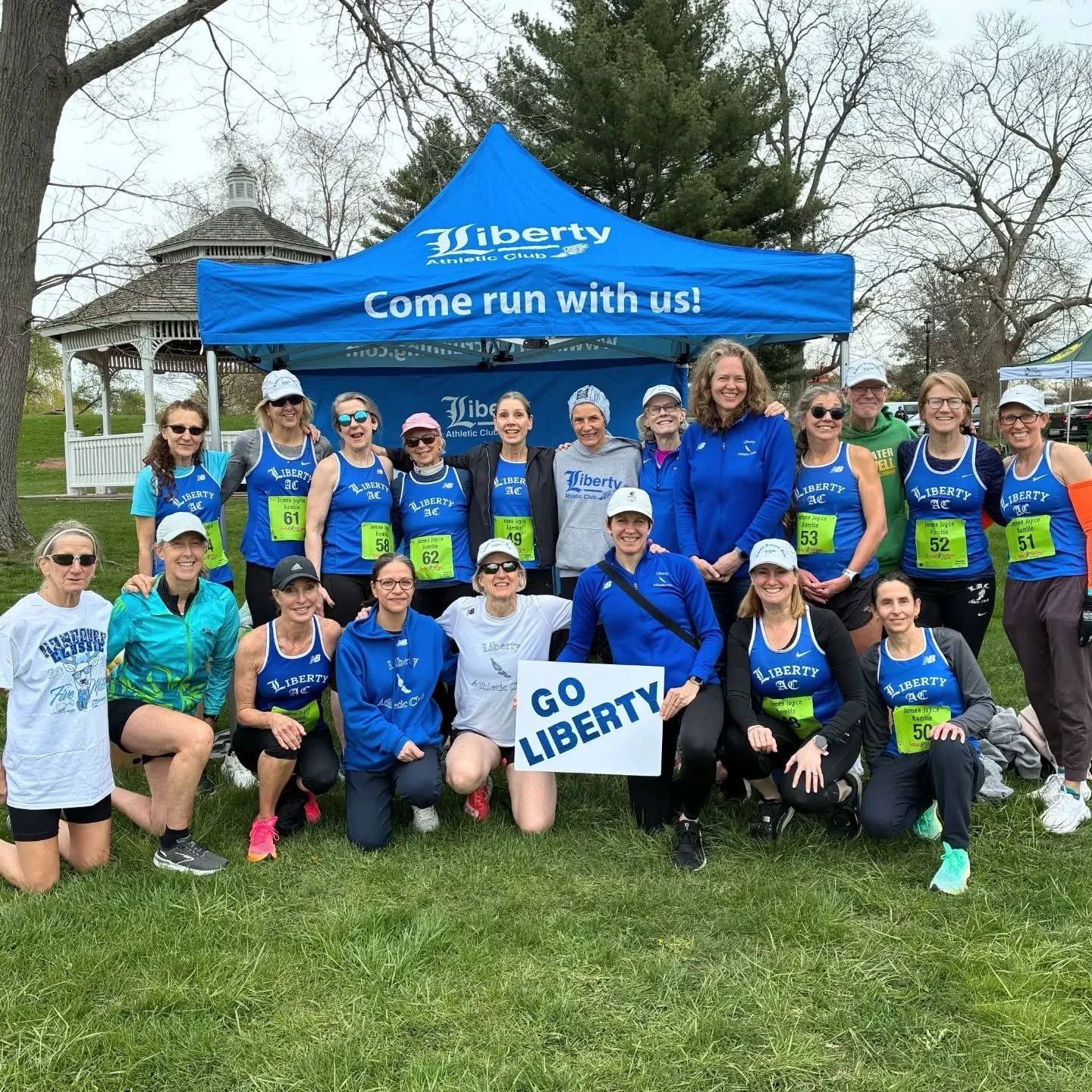 A great, blue wave of Liberty runners at this year's @usatf Masters National 10k championship at the James Joyce Ramble in Dedham. We fielded teams in 40s, 50s, 60s and a combo 70/80s age groups!