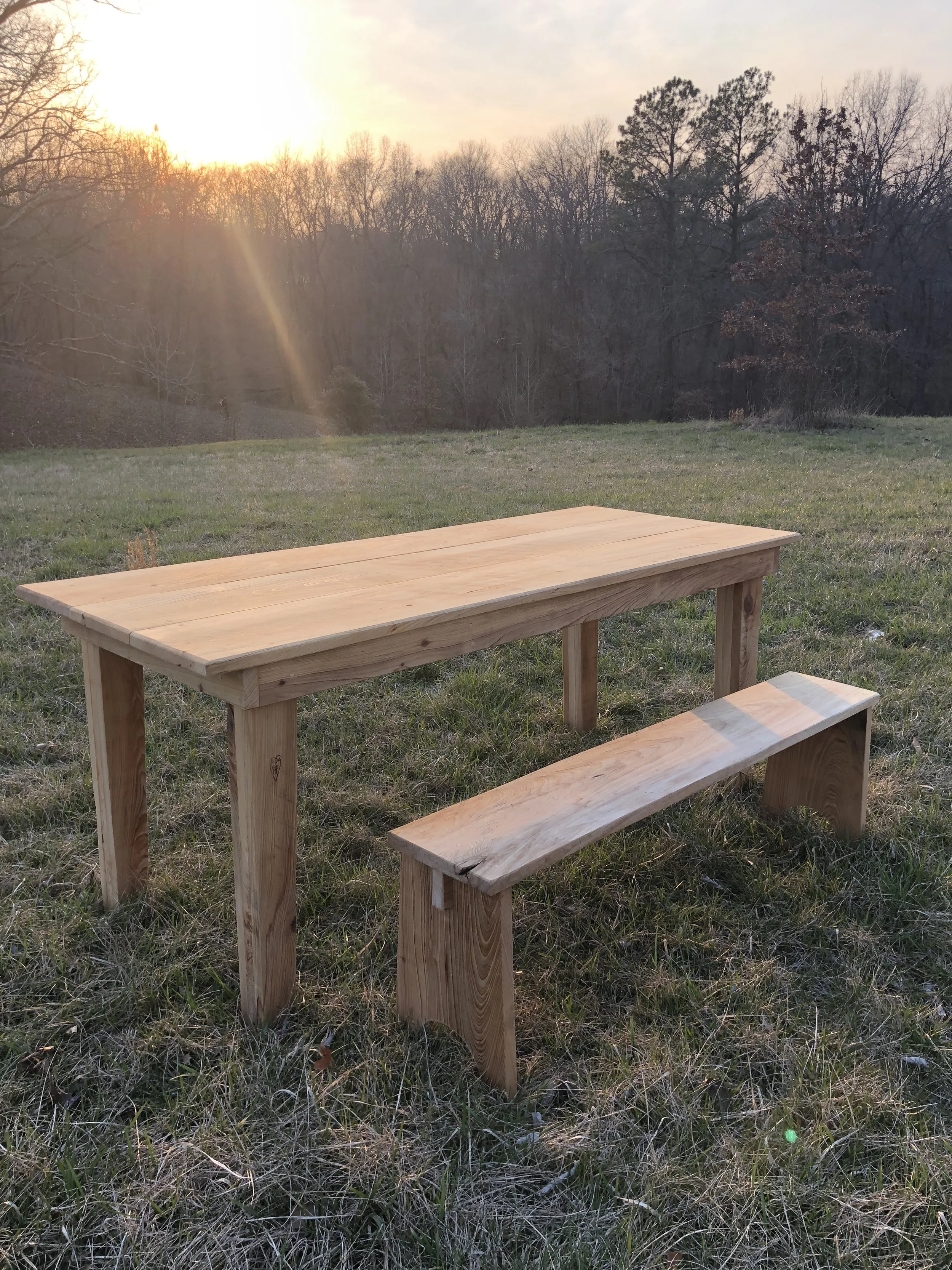 outdoor farmhouse table on Outdoor Farmhouse Table And Bench In Cypress Springhouse