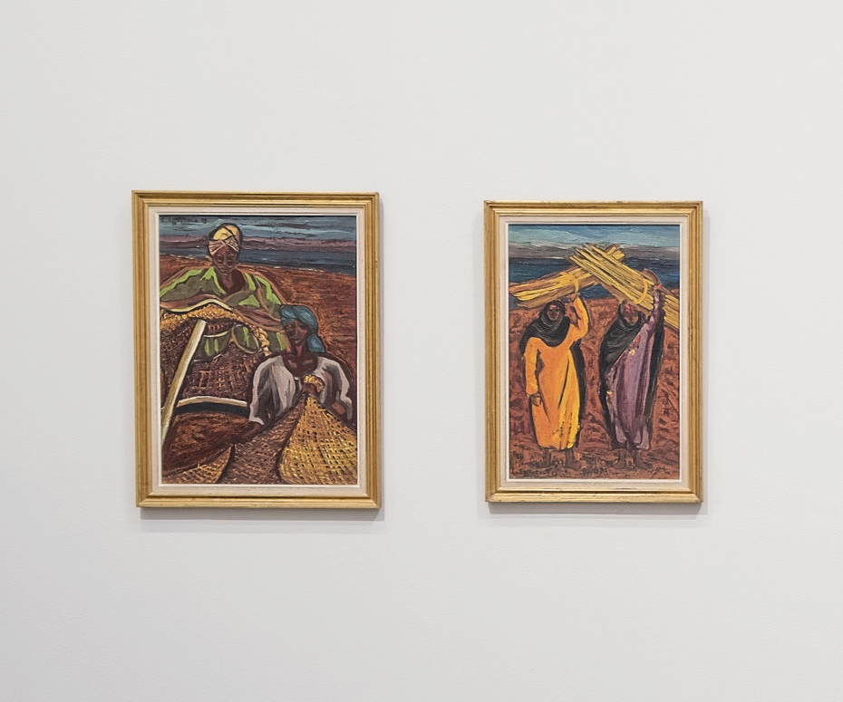 Untitled works by Inji Efflatoun both from 1958, oil on canvas here installed as part of Modernist Women of Egypt exhibition. Courtesy of Green Art Gallery.