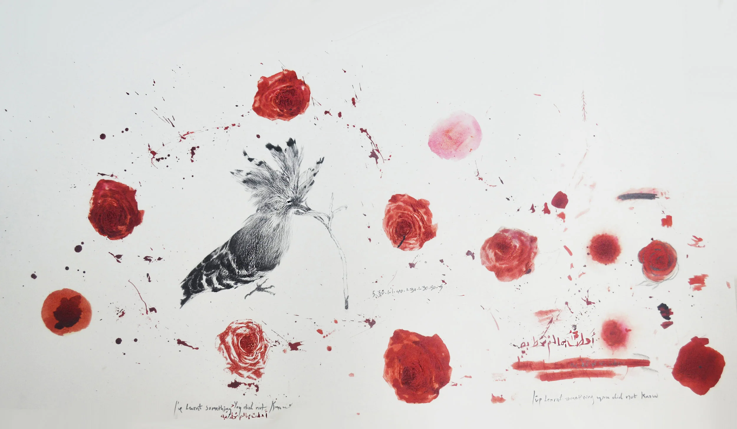 Hanaa Malallah, I Have Learnt Something You Did Not Know, 2015, black and red Ink on paper, 60 x 100 cm. Image courtesy of the artist