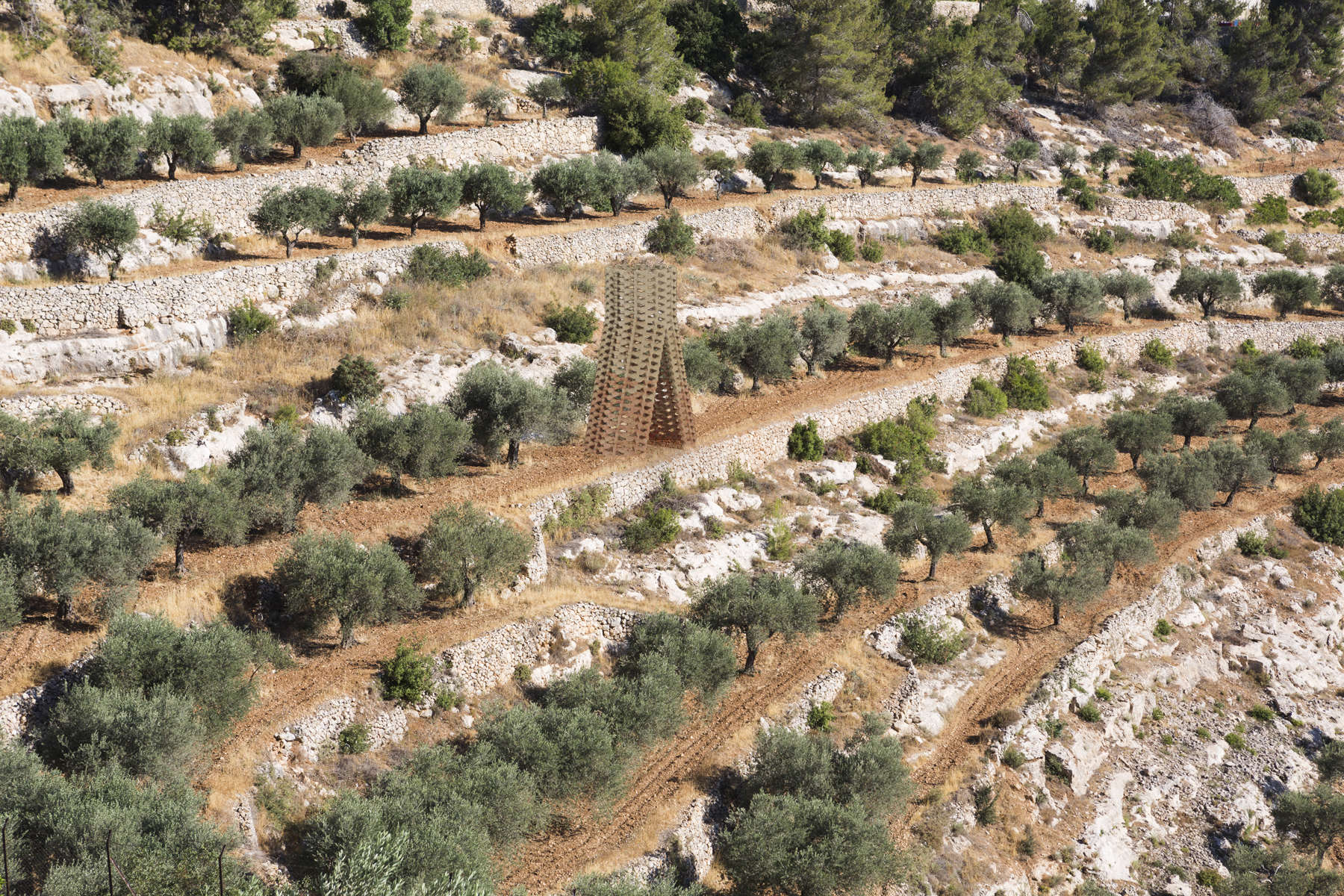 While We Wait, as it will look when it is eventually placed inside Palestine's Cremisan Valley. Image courtesy of V&A and the artists