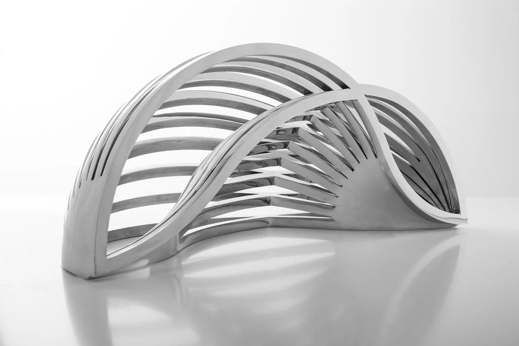Layla Juma. Leaf, 2016. Stainless steel. 36 x 59 x 33 cm. An Abu Dhabi Festival 2016 commission. Courtesy of the artist. Part of the ADMAF Art Collection. © ADMAF