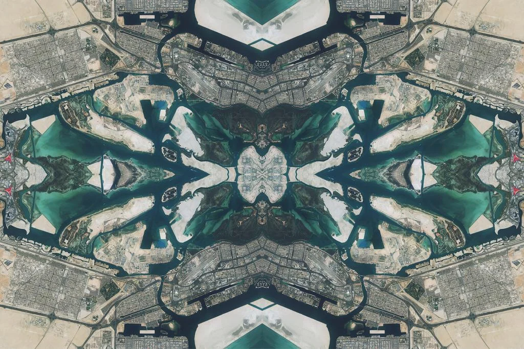 Zeinab Al Hashemi. Coast Collision, 2016. From the 'Urban Phantasmagoria' series. Digital scanography; satellite shot and digital editing, 160 x 240 cm. An Abu Dhabi Festival 2016 Commission. Courtesy of the artist. Part of the ADMAF Art Collection. © ADMAF