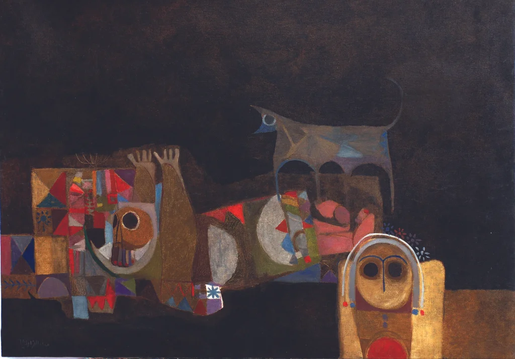 Dia Azzawi. A Wolf Howls: Memories of a Poet (1968). Courtesy of the Barjeel Art Foundation.