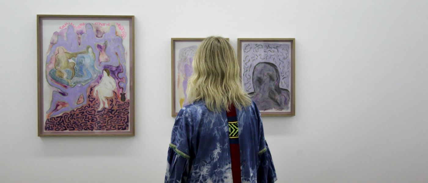 A visitor views Monika Grabuschnigg's work at Carbon 12, Alserkal Avenue. Courtesy Carbon 12.