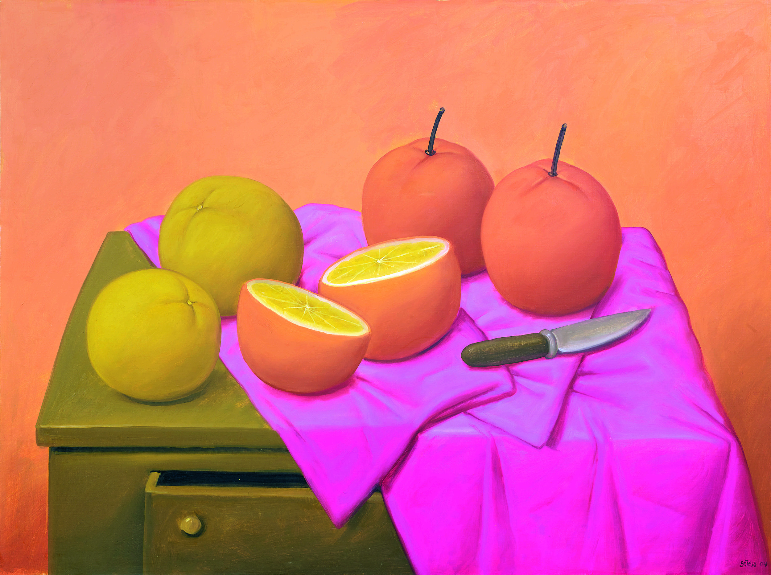 Fernando Botero, Oranges (2004), oil on canvas. Courtesy Custot Gallery Dubai and the artist.