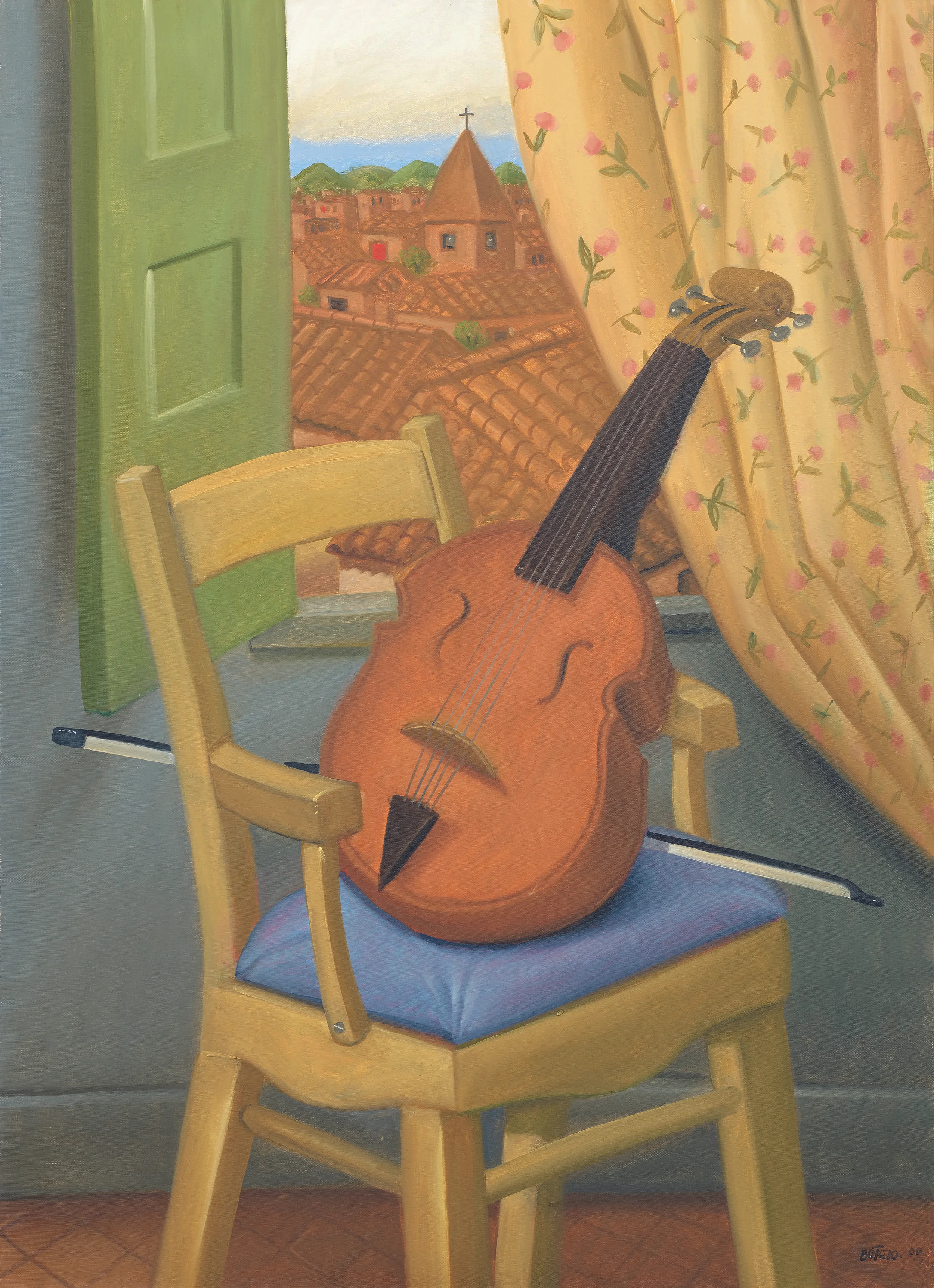 Fernando Botero, Still life with Violin (2000), oil on canvas. Courtesy Custot Gallery Dubai and the artist