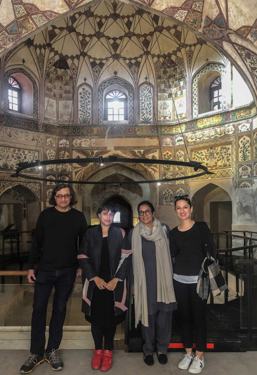 At the Shahi Hammam, Walled City, Lahore. Left to Right: Iftikhar Dadi (Advisor, LB02), Hoor Al Qasimi (Curator, LB02), Qudsia Rahim (Executive Director, LBF and Director, LB02) and Ayesha Jatoi (Advisor, LB02). Image courtesy of Lahore Biennale Foundation