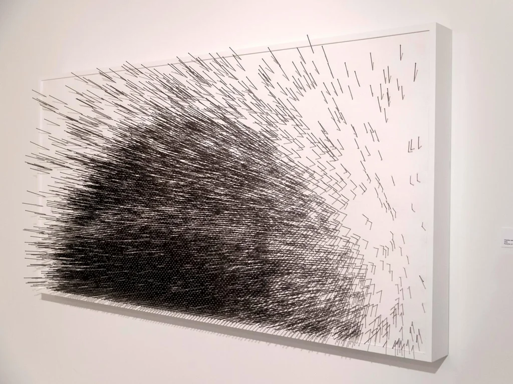 Charles Aweida’s ‘Particles of the Horizon’, thousands of nails driven into foam. Antonie Robertson / The National.