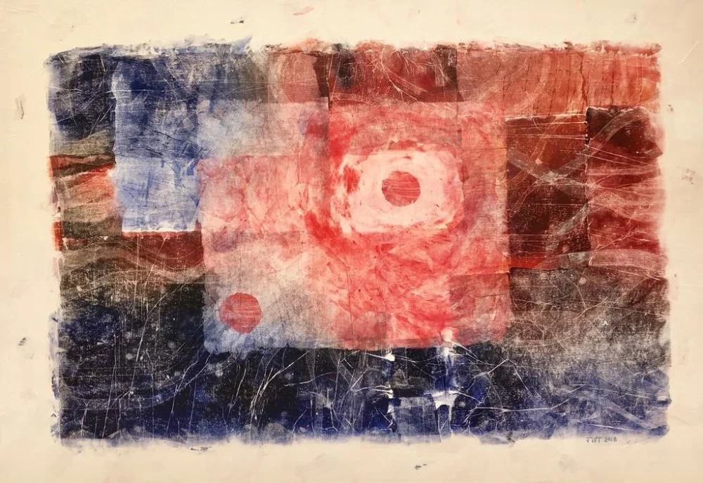 Jessica Watson-Thorp, Ard I, Landscape - 2018. Monoprints on acid free tissue glazed onto canvas. Courtesy of Mestaria and the artist.
