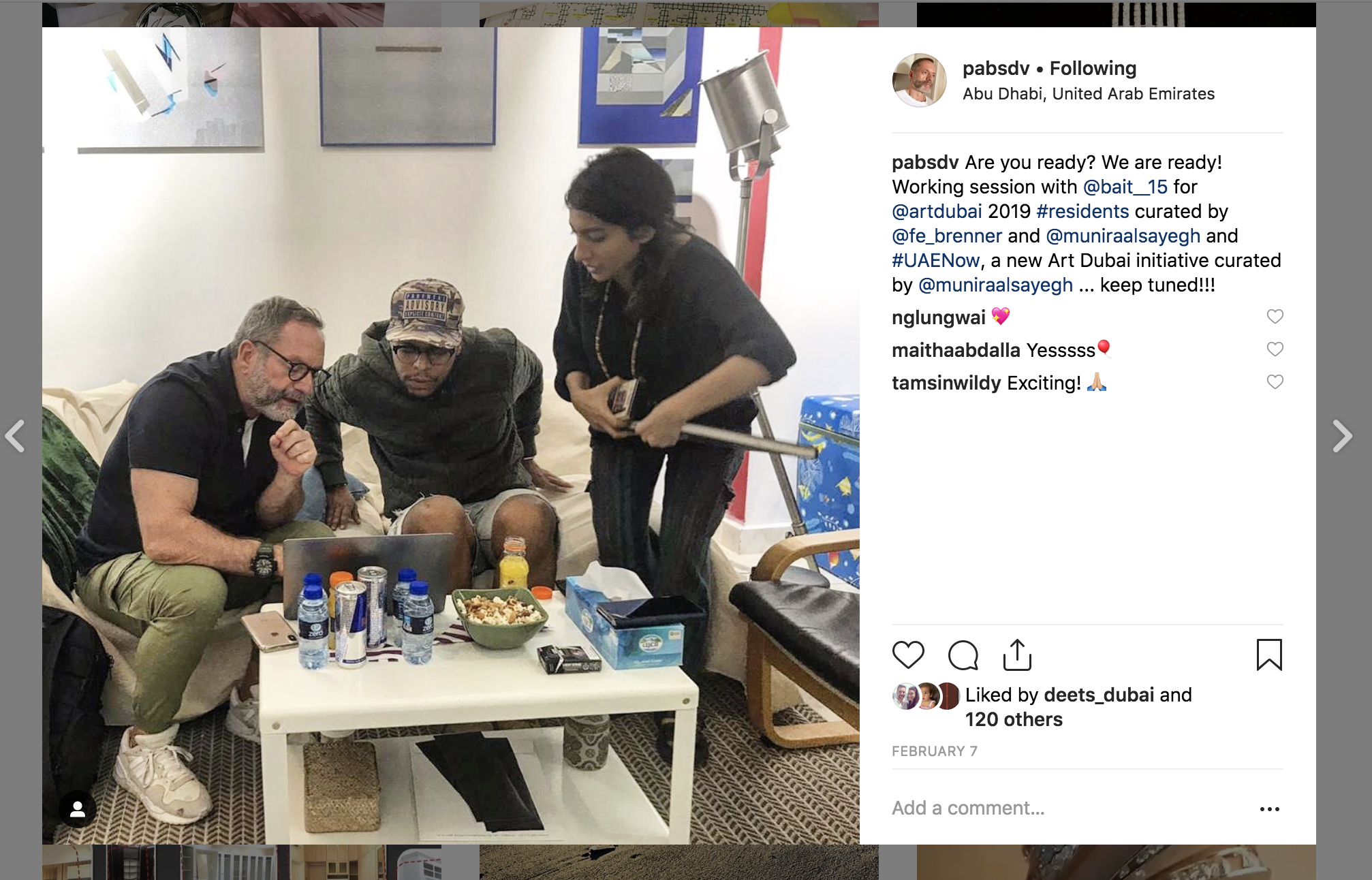 Screenshot from Pablo Del Val’s instagram in the weeks leading up to the fair. Preparing for the new UAE Now section.