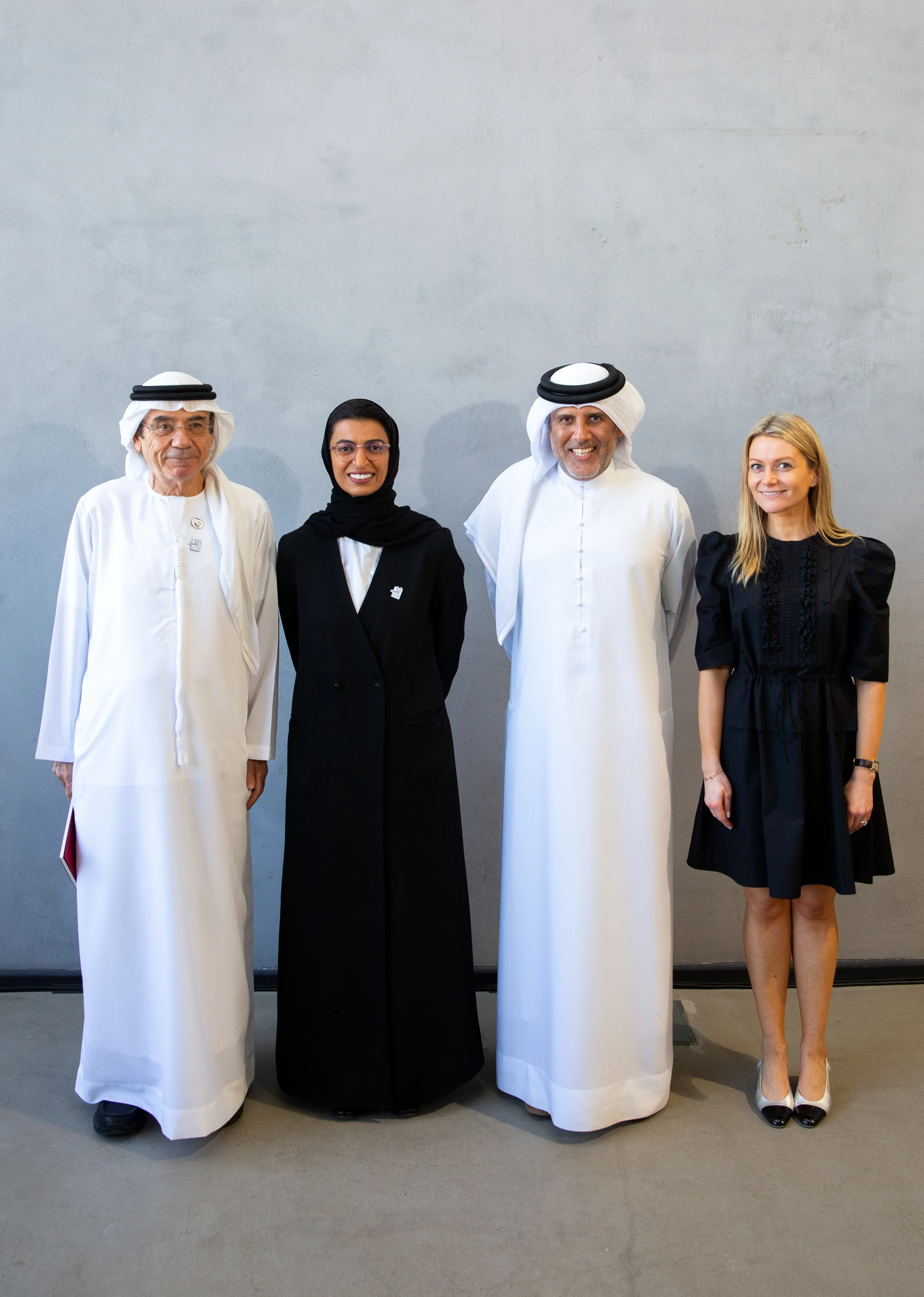 HE Noura Al Kaabi, HE Zaki Nusseibeh, Abdelmonem Bin Eisa Alserkal and Vilma Jurkute at the announcement of Alserkal Arts Foundation.