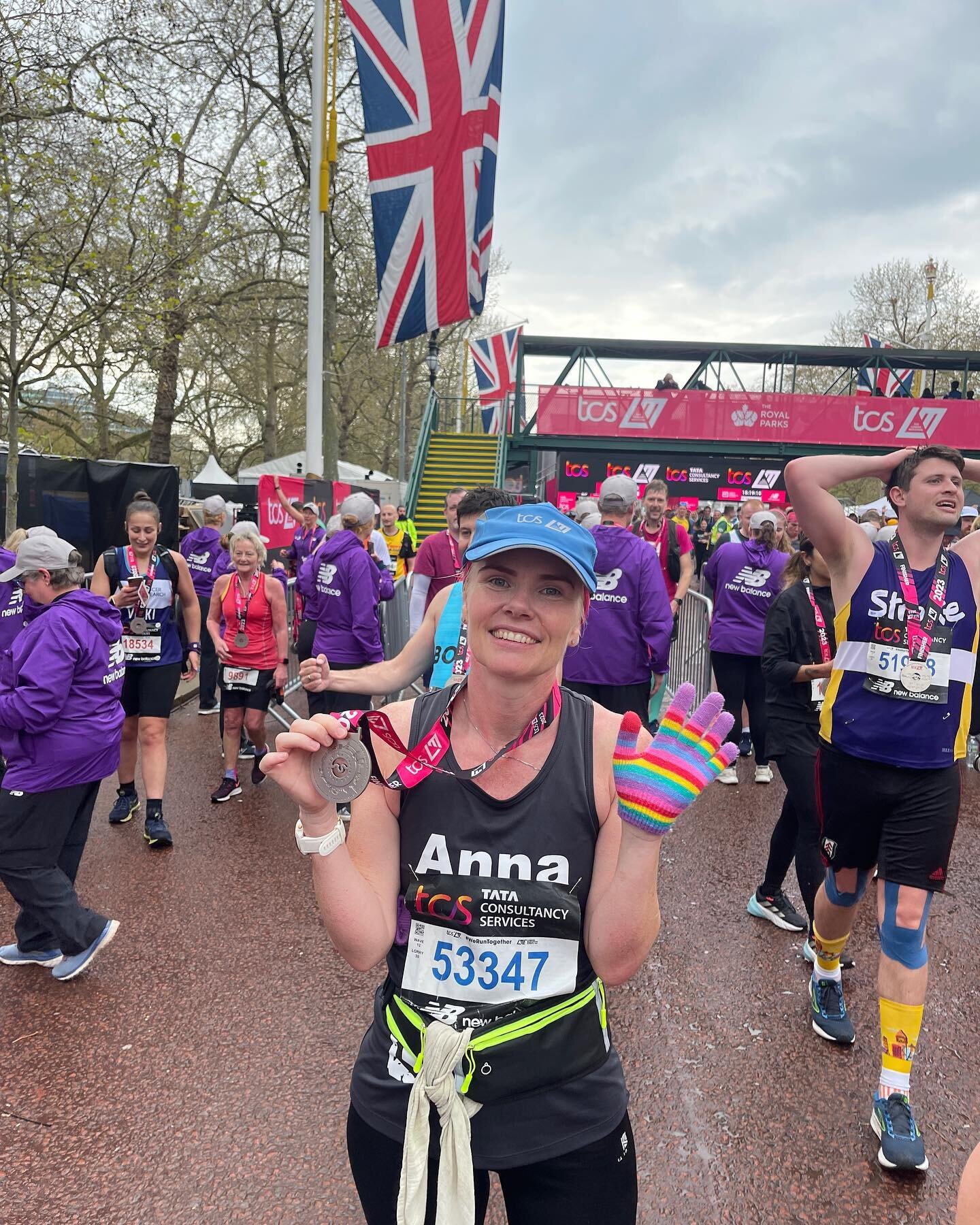 On the finish line of an incredible race @londonmarathon &hellip; at this point my legs did not function anymore, my hands were cold even through the gloves I wore throughout and it was still raining BUT I was joyful. What an experience, a once in a 