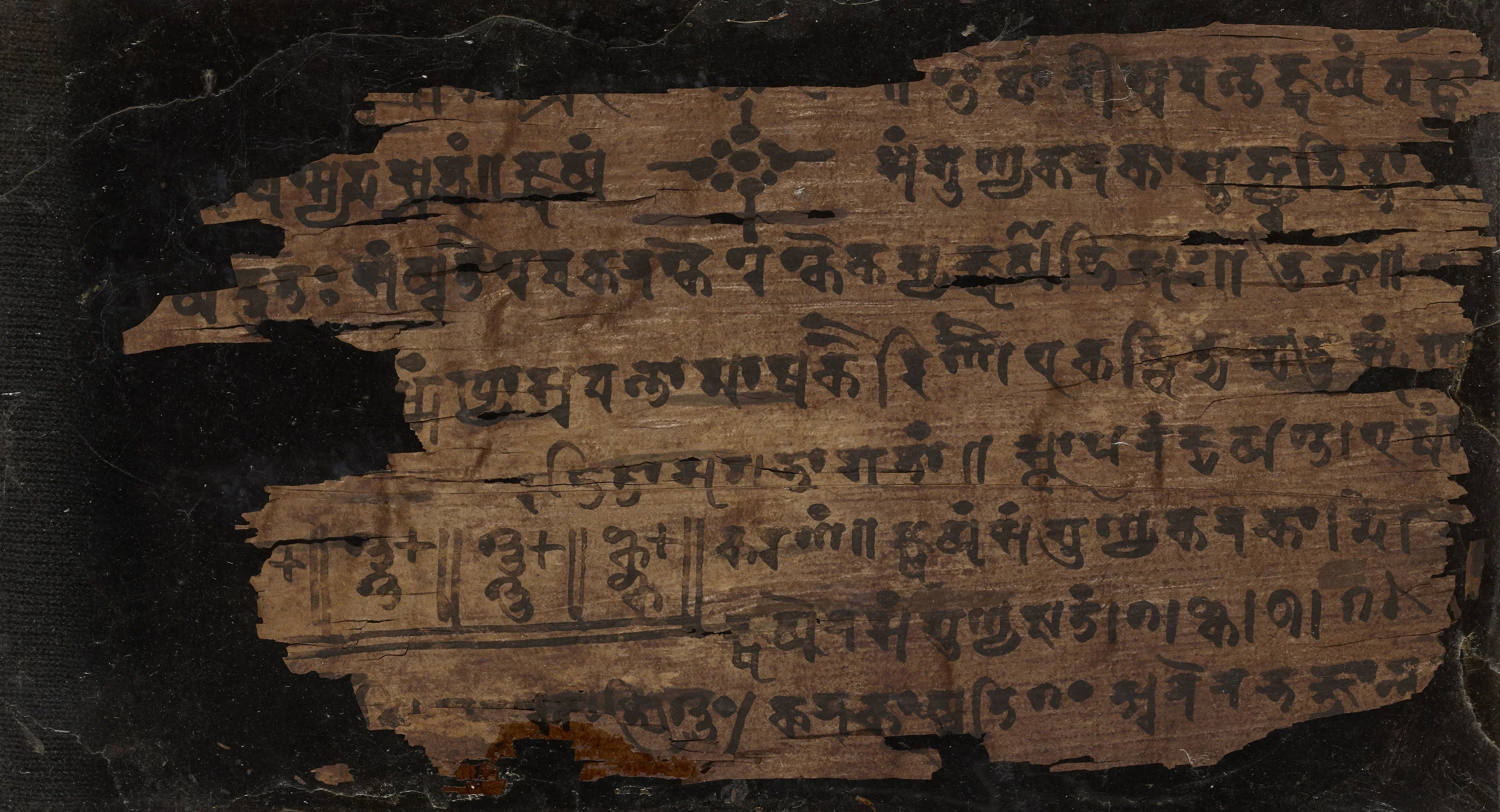 Close-up of folio 16v from the Bakhshali manuscript 224-383 CE Bodleian Libraries, University of Oxford.jpg