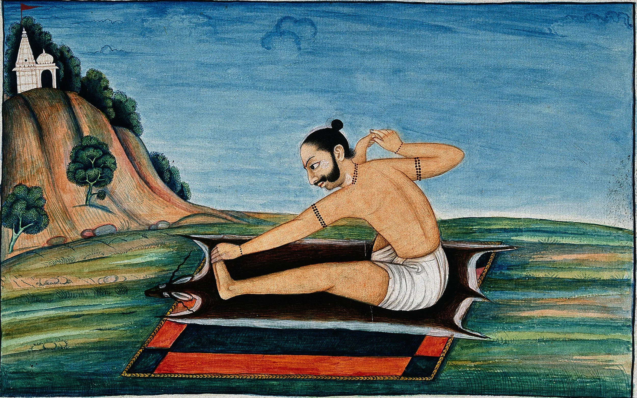 An Indian person in a yogic posture, gouache painting, 19th Century. Wellcome Library, London.