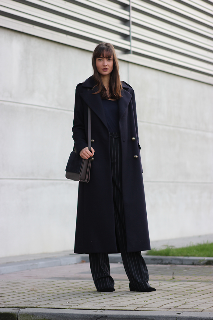 long dark blue coat