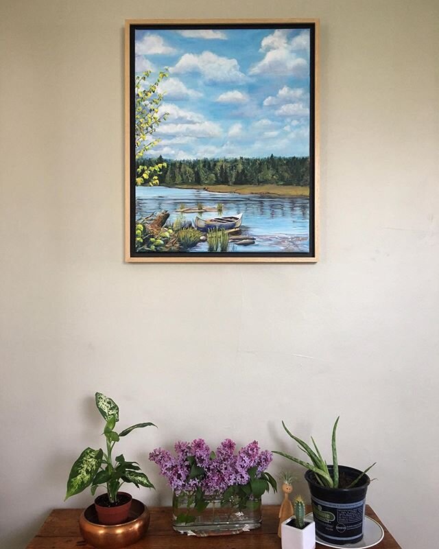 Filled the empty space with this painting to enjoy for now. ☺️
22&quot;w x 28&quot;h
$385.00
www.denise-ferguson.com
.
.
.
.
.
#summermemories 
#canoeing 
#acrylicpainting 
#waterandsky 
#trysomethingnew 
#wyomingcreative 
#makersgottamake