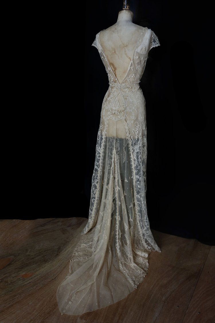 Double Layered Gown with Green Silk, Art Nouveau Embroidered Train, Underlay jane bourvis Double Layered Gown with Green Silk, Art Nouveau Embroidered Train, Underlay jane bourvis