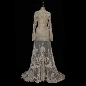 chinese dress ladies 1970s Does Edwardian High Neck Lace Maxi Dress – Voluptuous Vintage