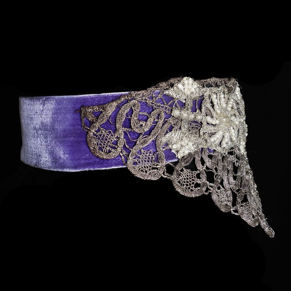 Purple Velvet Backed, Antique Silver Lamé and Beadwork Belt — jane