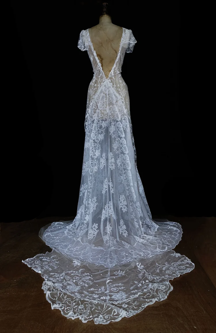 Fine White, Antique Brussels Lace Gown  jane bourvis