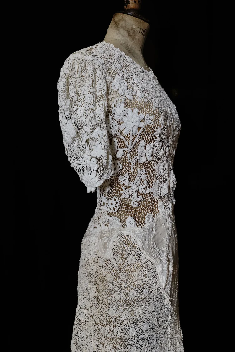 irish lace crochet dress Antique Irish Crochet Dress - S