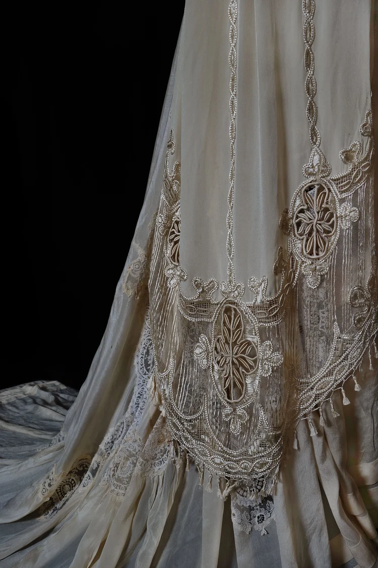 Victorian Silk Skirted Gown with Beautiful Embroidered Panels  jane bourvis