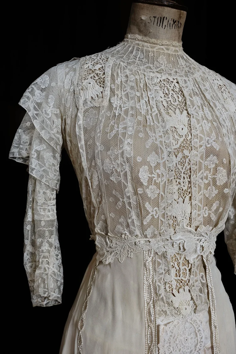 Victorian Silk Skirted Gown with Beautiful Embroidered Panels