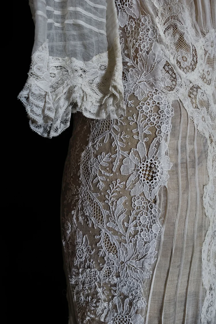 white lace dress with black ribbon The Lace Ribbon Ellie Nap Dress in White Lace with Black Ribbon