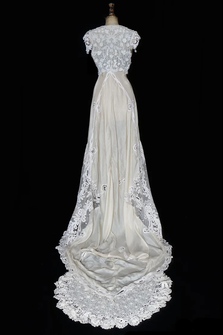 Intricate Irish Crochet Topped Gown with Silk and Tape Lace Skirt  jane  bourvis