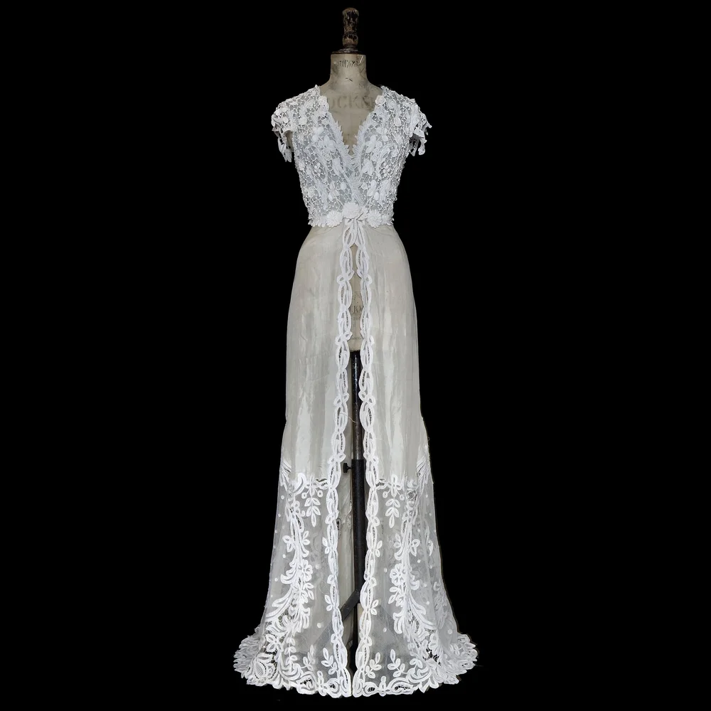 Intricate Irish Crochet Topped Gown with Silk and Tape Lace Skirt  jane  bourvis