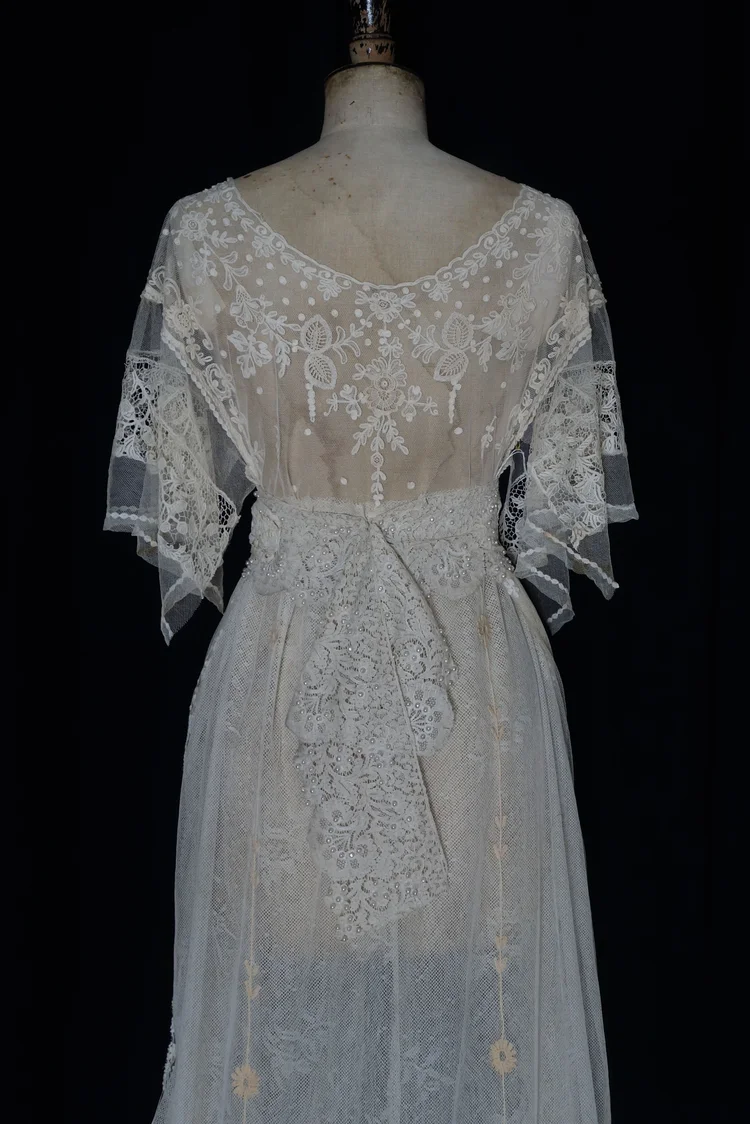 chinese dress ladies Antique Edwardian Ivory Embroidered Lace Lawn Dress With Underskirt – Very  Breezy main image 1