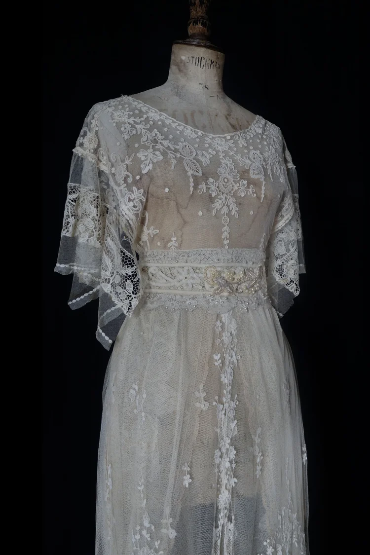 A Fine Embroidered Lawn and Antique Lace Dress  jane bourvis