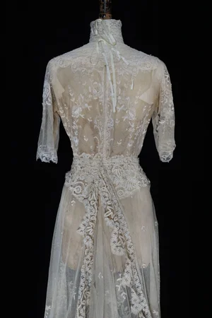 High-Necked Antique Tambour Lace Gown  jane bourvis